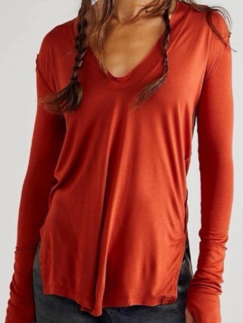 NWT We The Free Women's Fresh‎ And Clean Long Sleeve Top In Spiced Brandy Small